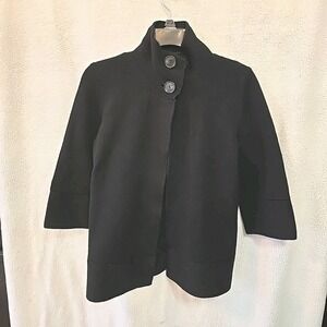 Patagonia Black Double Button Collar Open Front Lambs Wool Cardigan Cape Sz S